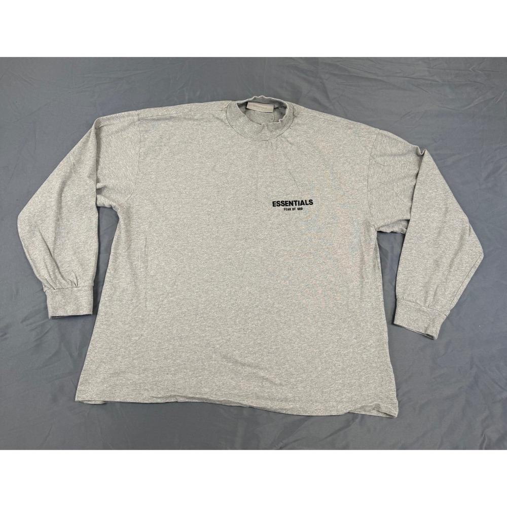 Fear of God Essentials Mens Long Sleeve Mock Neck T-Shirt Heather Grey Large